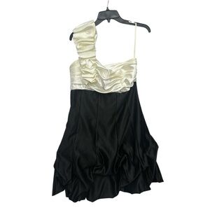 Jessica McClintock Gunne Sax Satin Bubble Hem Mini Dress Size 11 One Shoulder